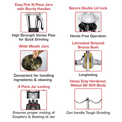 Vidiem Mixer Grinder 567 A Jumbo Mix Pro (Black) | 1000 Watts Mixer Grinder with 3 Leakproof Jars with self-lock for Wet & dry spices, chutneys & curries | 1 Year Warranty | Mixer grinder