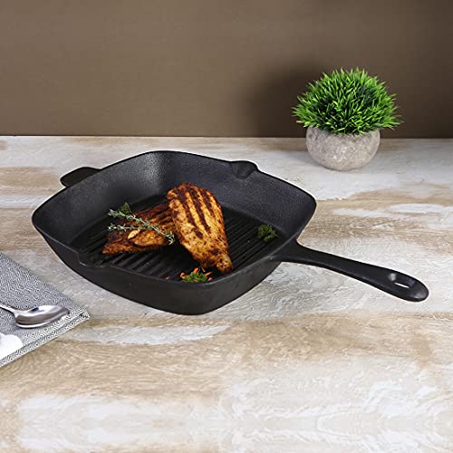 Wonderchef Forza Cast-Iron Grill Pan, Pre-Seasoned Cookware, Induction Friendly, 26cm, 3.8mm