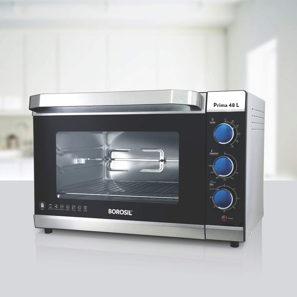 Borosil Prima 48 L 2000 W Stainless Steel Convection Oven Toaster Griller (OTG), Silver