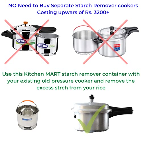 Kitchen Mart Premium Stainless Steel Starch Remover Container for Pressure Cooker (for 3 litres Cooker)