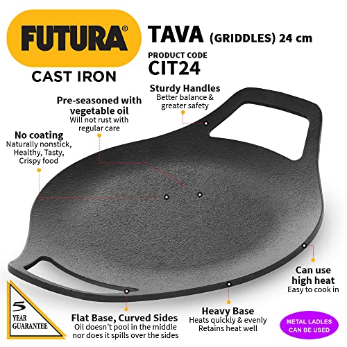 Hawkins Futura 24 cm Cast Iron Tava, Cast Iron Tawa for Roti, Cast Iro -  KITCHEN MART