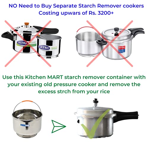 Kitchen Mart Premium Stainless Steel Starch Remover Container for Pressure Cooker (for 7.5 litres Cooker)