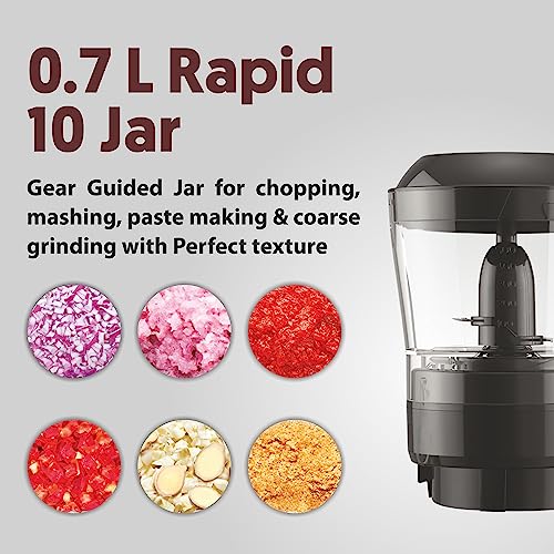 Preethi Peppy Pro MG 247 - 750W, 4 Jars, Unique Rapid 10 Chopping Jar, Dual Colour Swish Design, Green/Black, 5 Yr Motor Warranty, Lifelong Free Service
