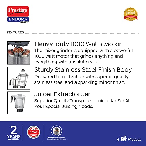 Prestige Endura 1000W Mixer Grinder 4 Jars