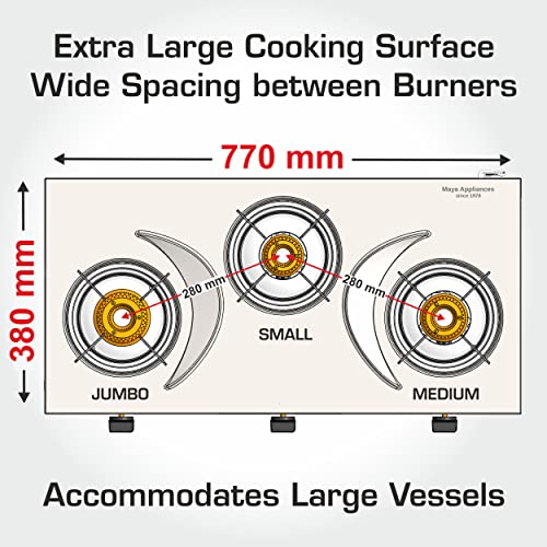 Vidiem Gas Stove S3 213 A SLEEK (Black) | Stainless Steel 3 Burner Gas Stove | Manual Ignition | Safety, Reliability, High Efficiency | ISI Certified | 5 years warranty
