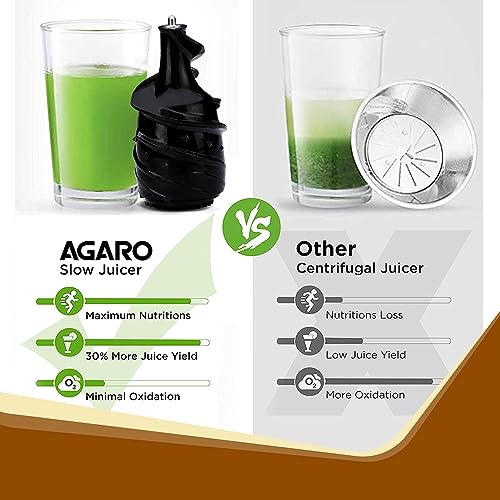 AGARO Royal Slow Juicer, Professional Cold Press Whole Slow Juicer, 240 Watts Power Motor, 120 Minutes Long Usage, 3 Strainers, All-in-1 Fruit & Vegetable Juicer, Black
