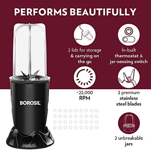 Borosil NutriFresh PB31 Portable Mini-Blender & Grinder, 400 Watts