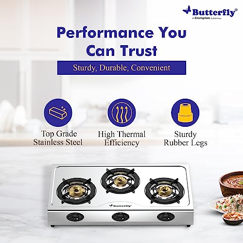 Butterfly Bolt 3B Stainless Steel LPG Gas Stove, Silver