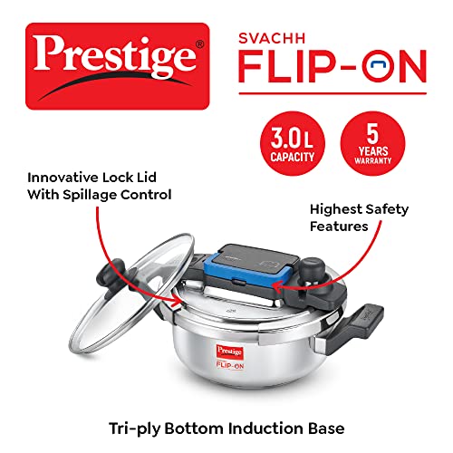 Prestige Svachh FLIP-ON SS Pressure Cooker 22 cm-3 L with Glass Lid