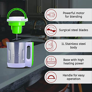 Wonderchef Automatic Soup Maker | 1.0 Litre | 800 Watts Heater | SS Blades & Bowl (Jug) | Soup in just 20 mins | 2 Years Warranty | White, Green & steel