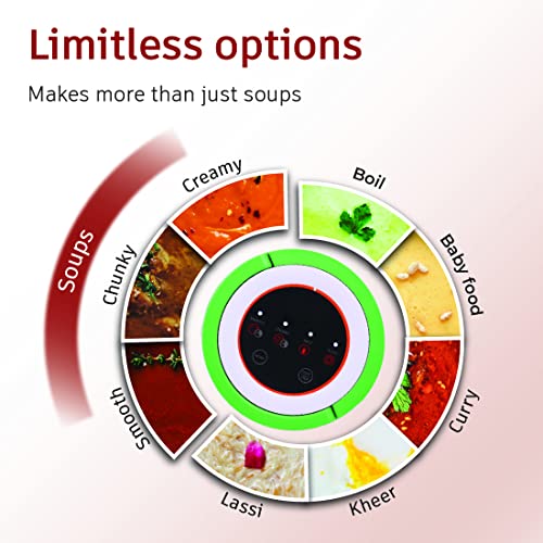 Wonderchef Automatic Soup Maker | 1.0 Litre | 800 Watts Heater | SS Blades & Bowl (Jug) | Soup in just 20 mins | 2 Years Warranty | White, Green & steel