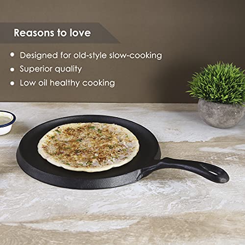 Wonderchef Forza Cast-Iron Dosa Tawa Pan, Pre-Seasoned Cookware, Induction Friendly, 25cm, 3.8mm