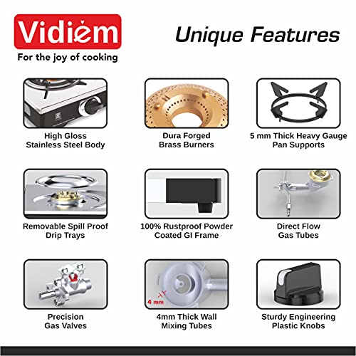 Vidiem Gas Stove S3 213 A SLEEK (Black) Stainless Steel 2 Burner Gas