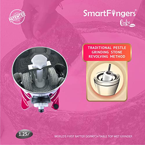 SmartFingers Comfort Plus Mini Table Top Wet Grinder, 1.25 Liter, Pink