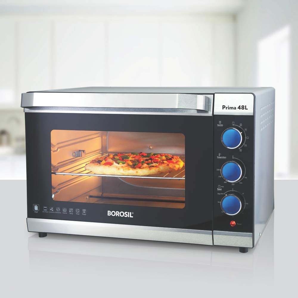 Borosil Prima 48 L 2000 W Stainless Steel Convection Oven Toaster Griller (OTG), Silver