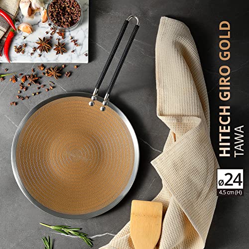 BERGNER Hitech Giro Gold Triply Stainless Steel Scratch Resistant Non Stick Tawa/Roti Tawa, 26 cm, Induction Base, Food Safe (PFOA Free), 5 Years Warranty, Silver