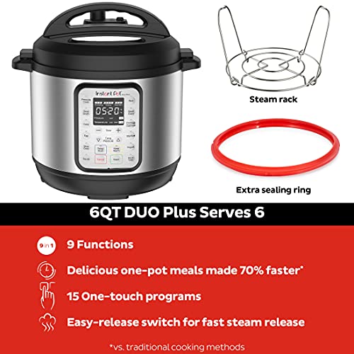 Instant Pot Duo Plus 60 9-in-1 Stainless Steel Multi-Functional Outer Lid Pressure Cooker, 6 Qt