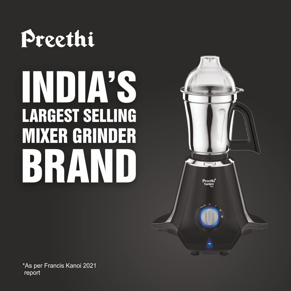 Preethi Taurus Pro MG-256 Mixer Grinder, 1000 watt, Black, 3 Jars