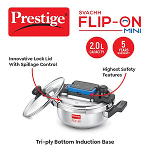 Prestige Svachh FLIP-ON Mini SS Pressure Cooker 18 cm-2 L with Glass Lid