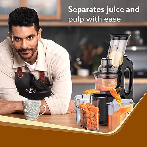 AGARO Royal Slow Juicer, Professional Cold Press Whole Slow Juicer, 240 Watts Power Motor, 120 Minutes Long Usage, 3 Strainers, All-in-1 Fruit & Vegetable Juicer, Black