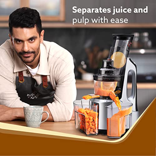 AGARO Imperial Slow Juicer, Professional Cold Press Whole Slow Juicer, 240 Watts Power Motor, 3 Strainers, All-in-1 Fruit & Vegetable Juicer, Grey/Black