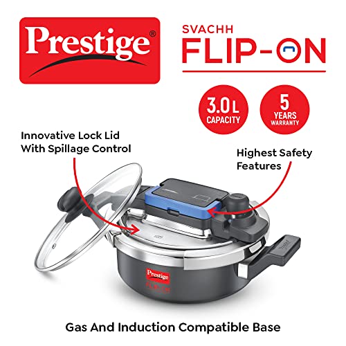 Prestige Svachh Flip-on Hard Anodised Pressure Cooker with Glass Lid, 3 Litre (Black)