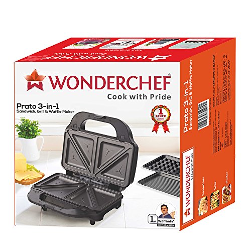 Wonderchef Prato 3 in 1 Sandwich Maker, 830W