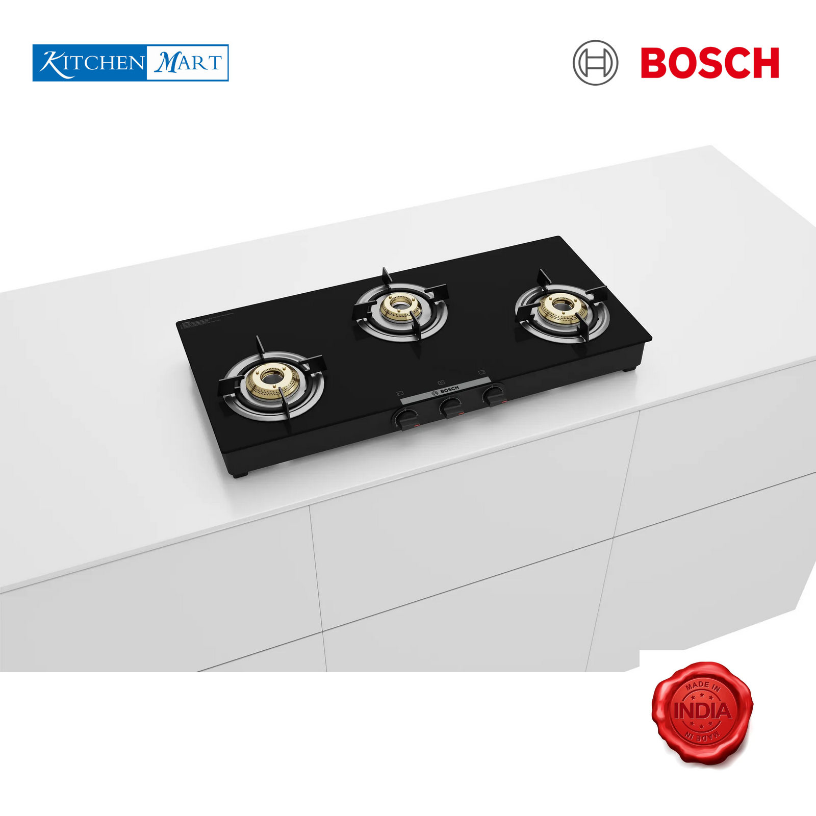 Bosch Glasstop Gas Stove Series 4 Tabletop gas 3 Burner Stove PNW1E6V10I 80cm Black