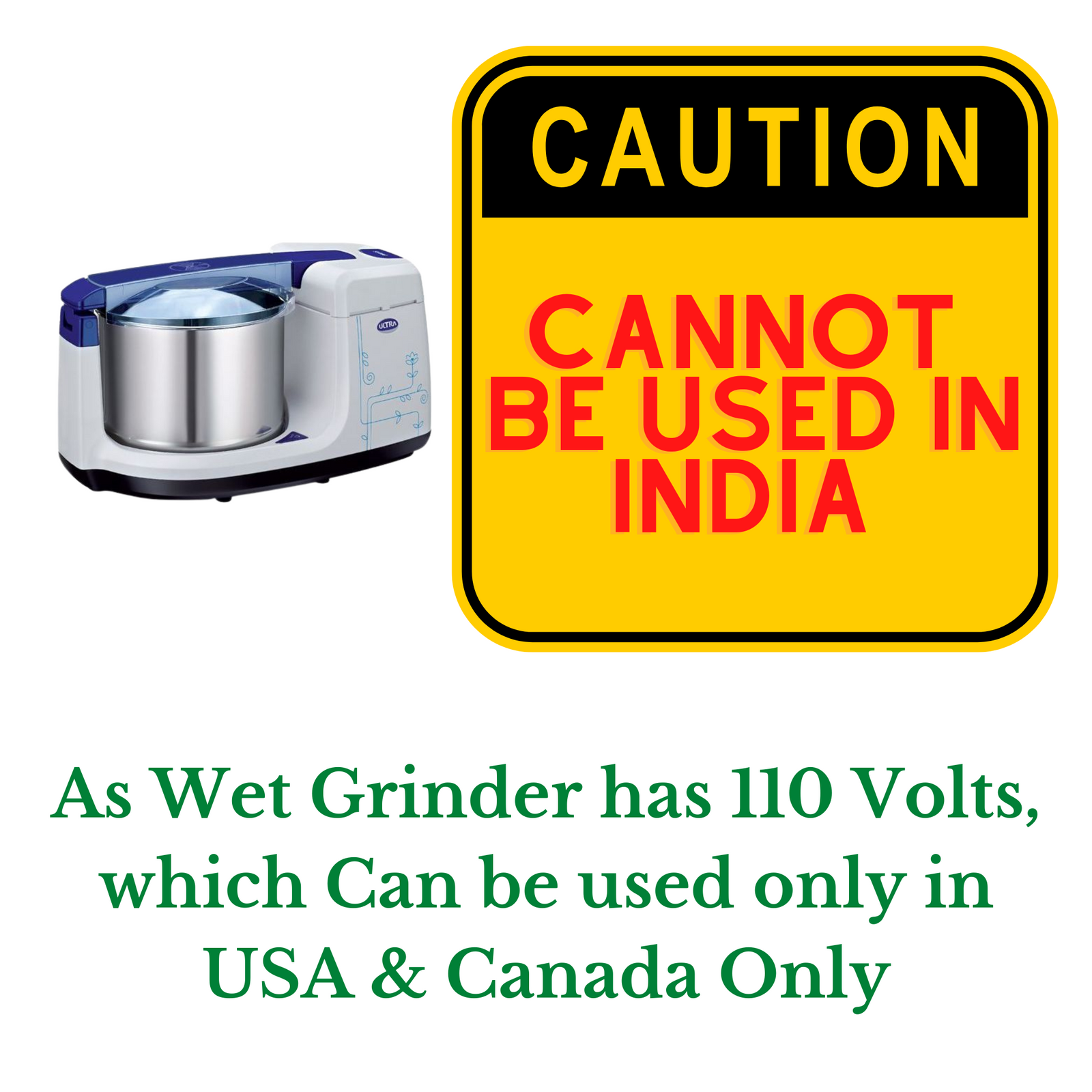 Elgi Ultra Bigg+ Table Top Wet Grinder 2.5 Litres, 110volts for use in USA & Canada