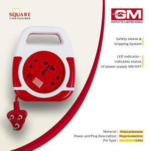 GM Modular 3045-Square 3 Pin Flex Box 4 Meter (with Handle, Indicator & International Socket)