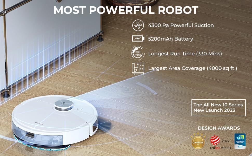 ECOVACS Deebot N10 Plus 2-In-1 Robot Vacuum Cleaner,2023 Launch,4300Pa Powerful Suction,Covers 4000+ Sq. Ft In One Charge,Advanced Dtof Technology With True Mopping 2.0 (Deebot N10 Plus),White,Robotic