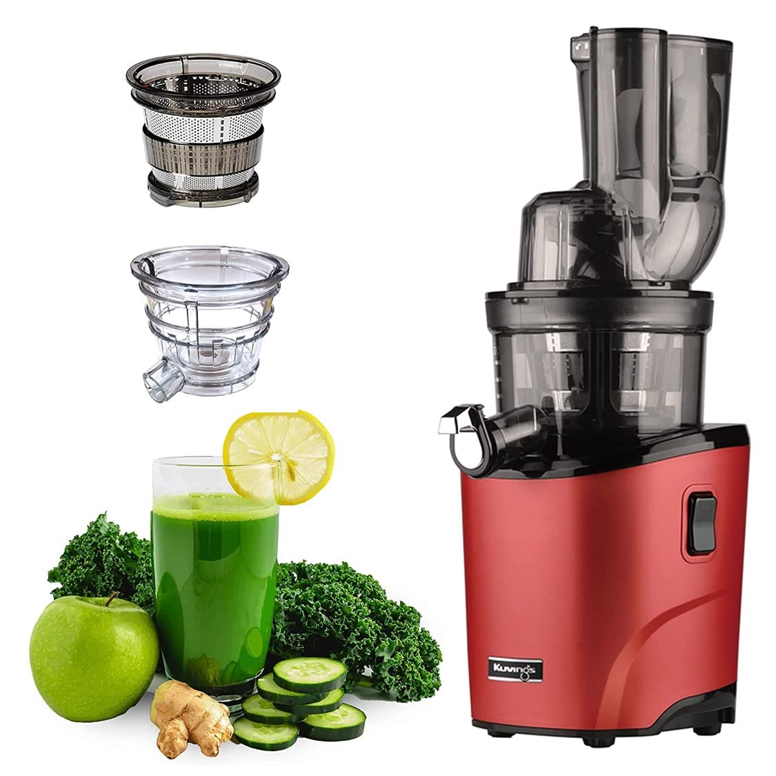 Kuvings REVO Series Professional Cold Press Whole Slow Juicer, World&#39;s First Juicer with Patented Automatic-Cutting Auger to reduce juicing time (REVO830 Red + Smoothie &amp; Sorbet)