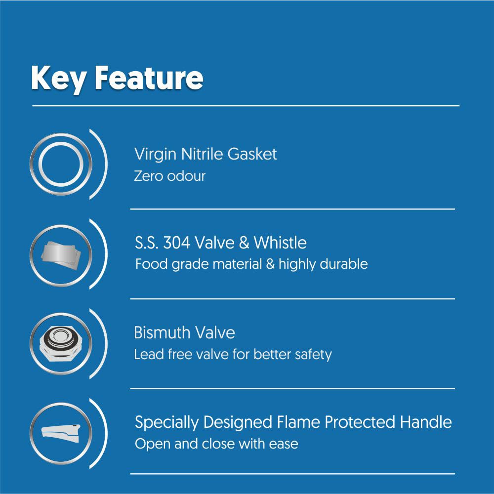 Preethi Aluminium Outer Lid 5 Litre Pressure Cooker with Spill Splash Shield For Zero Spill and Zero Splash (Induction Base)