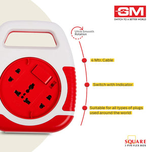 GM Modular 3045-Square 3 Pin Flex Box 4 Meter (with Handle, Indicator & International Socket)