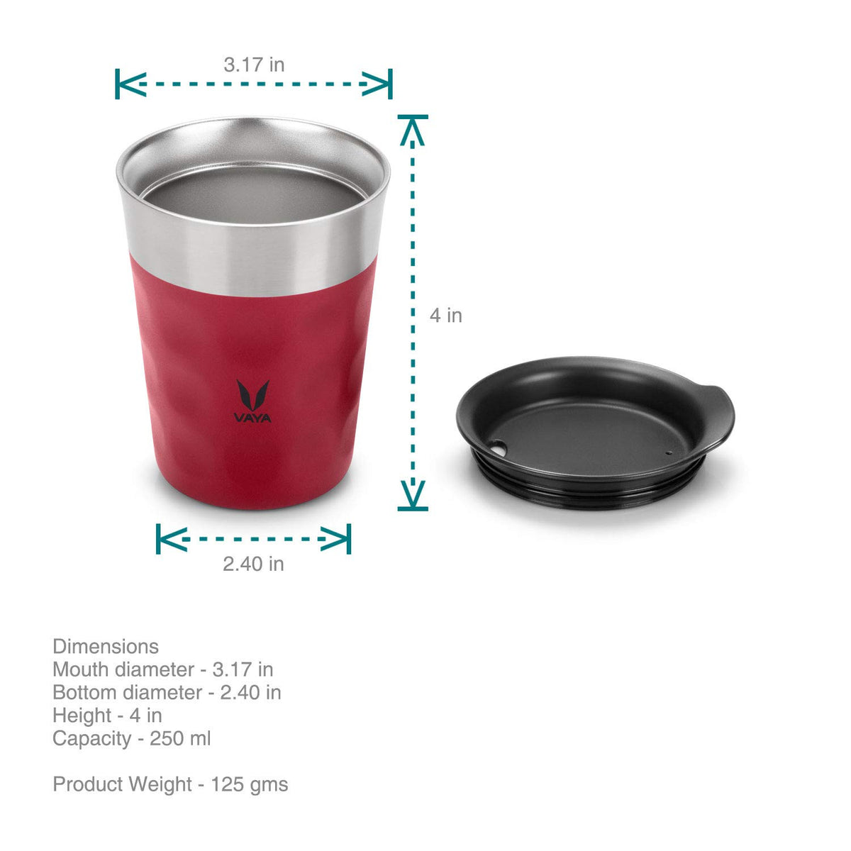 VAYA POPCUP, Insulated Stainless Steel Tumbler, Double-Walled Cup, Easy Hold, 250ml