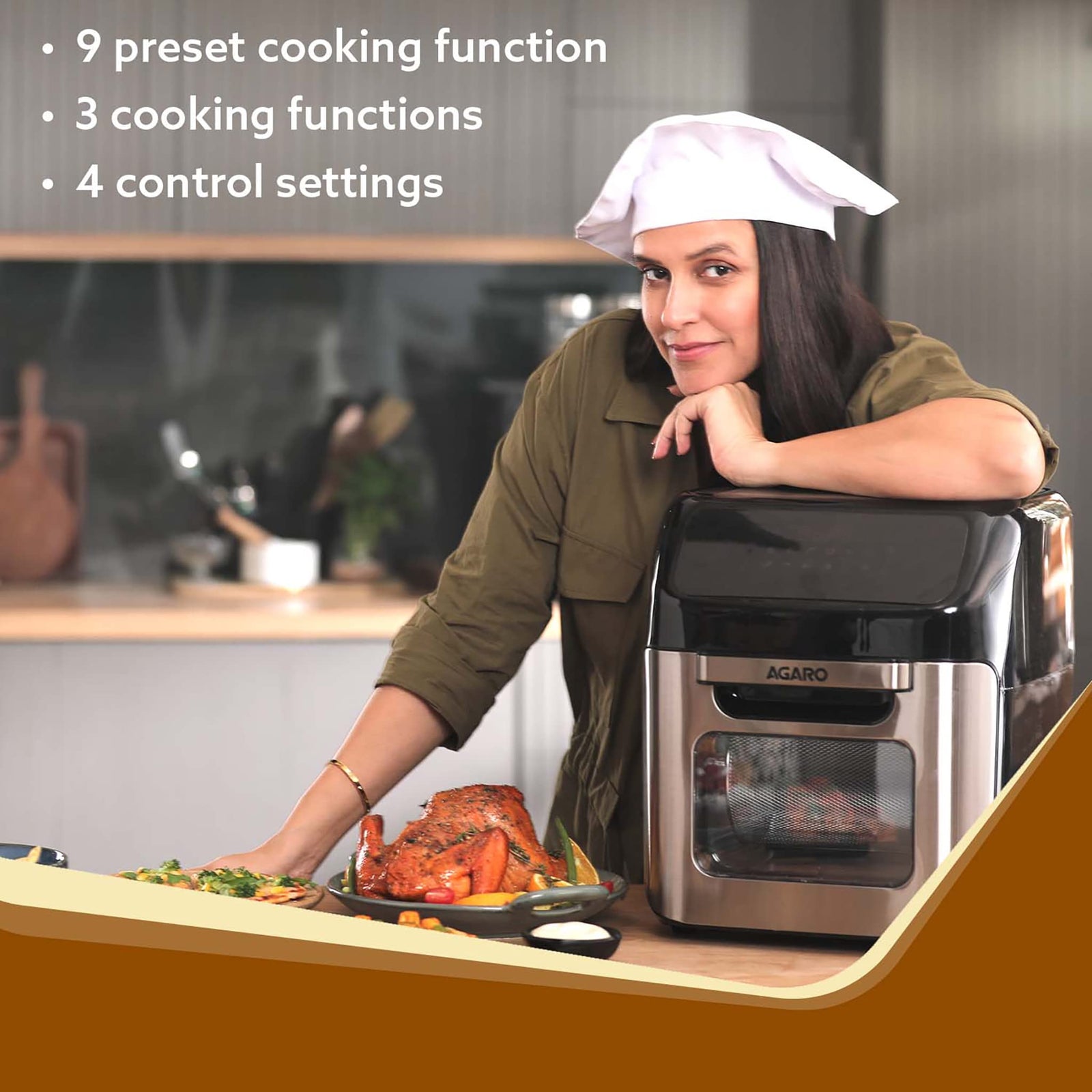 AGARO Regency Air Fryer,12 Liters,Family Rotisserie Oven,1800W Electric Air Fryer Toaster Oven,Tilt Led Digital Touchscreen,9 Presets Menu For Baking, Roasting,Toasting Etc,With Accessories, Silver