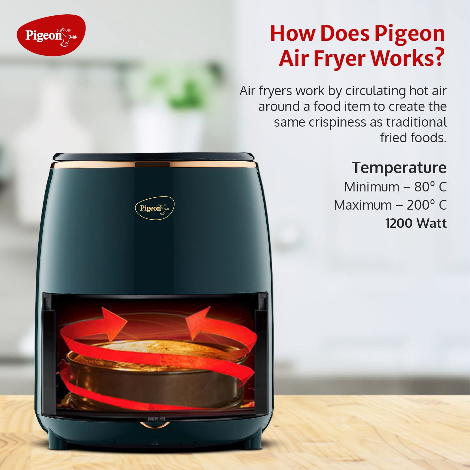 Pigeon Digital Air Fryer Pigeon Healthifry Digital Air Fryer, 360° High Speed Air Circulation Technology 1200 W, 4.2 L Basket