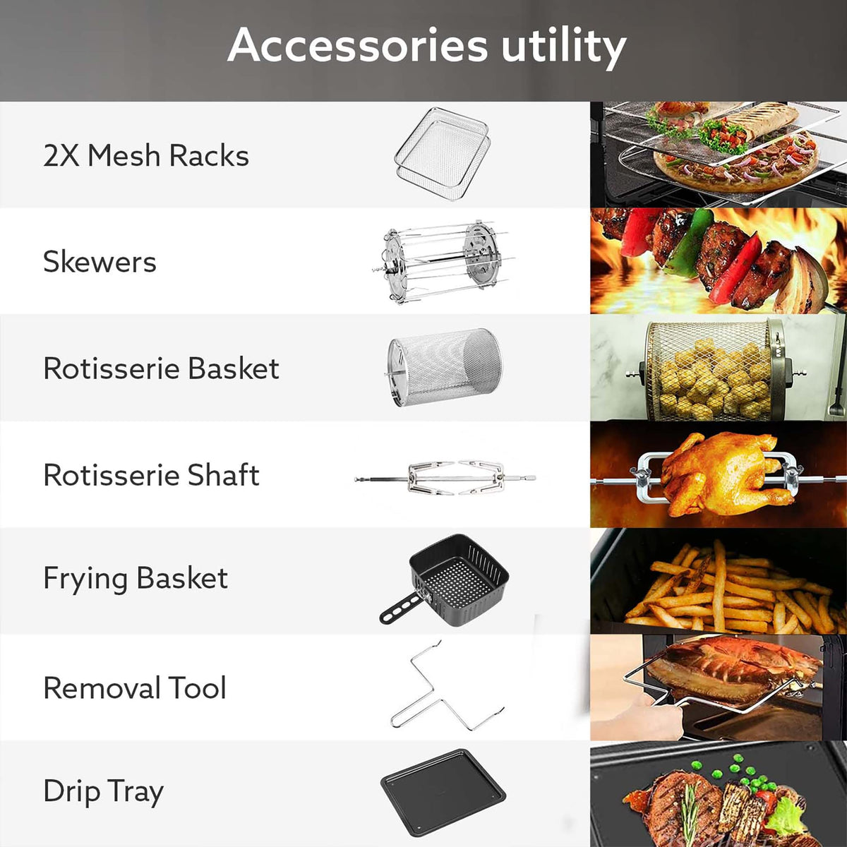 AGARO Regency Air Fryer,12 Liters,Family Rotisserie Oven,1800W Electric Air Fryer Toaster Oven,Tilt Led Digital Touchscreen,9 Presets Menu For Baking, Roasting,Toasting Etc,With Accessories, Silver