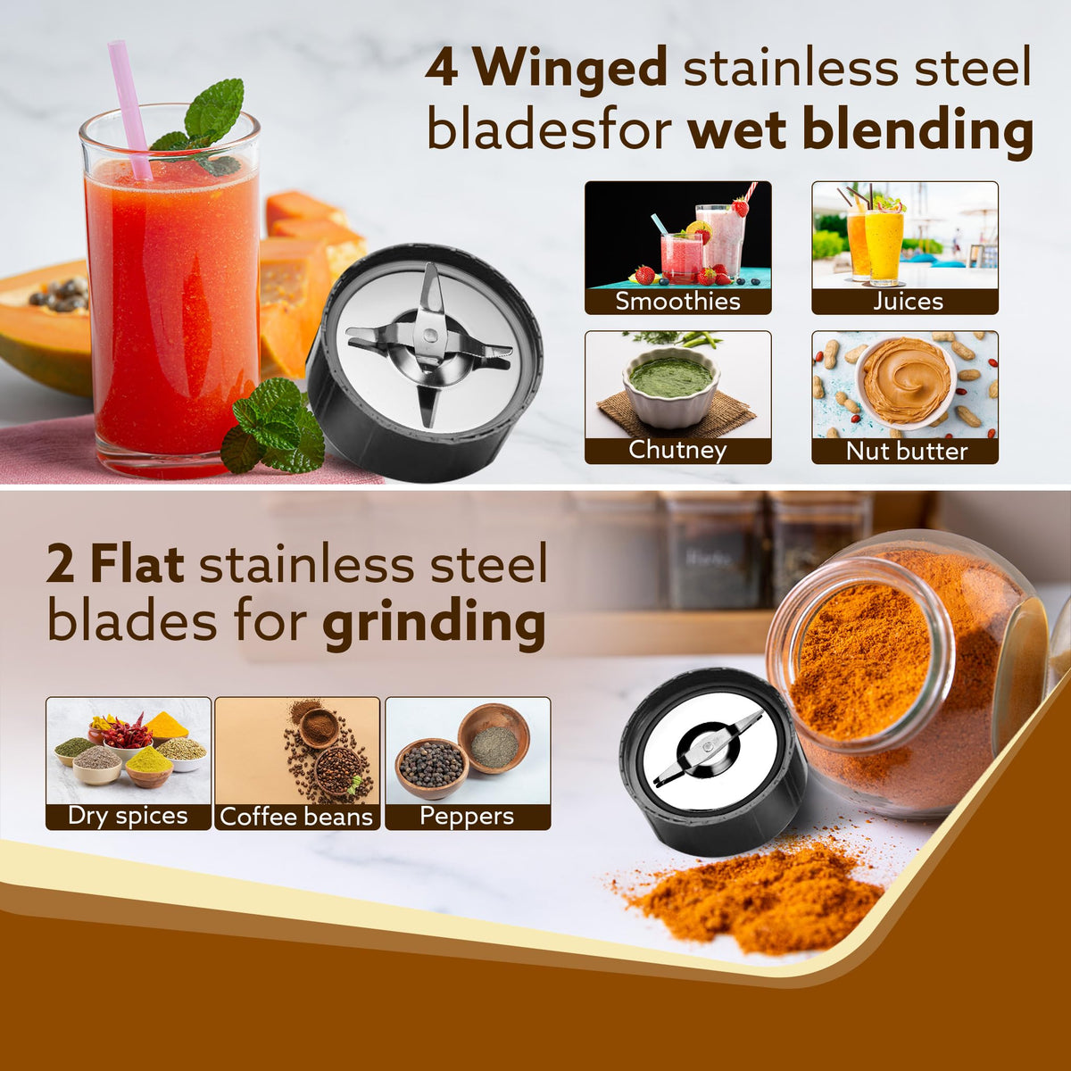 AGARO 3 Jar Personal Blender – Compact design, stainless steel blades, and safety features