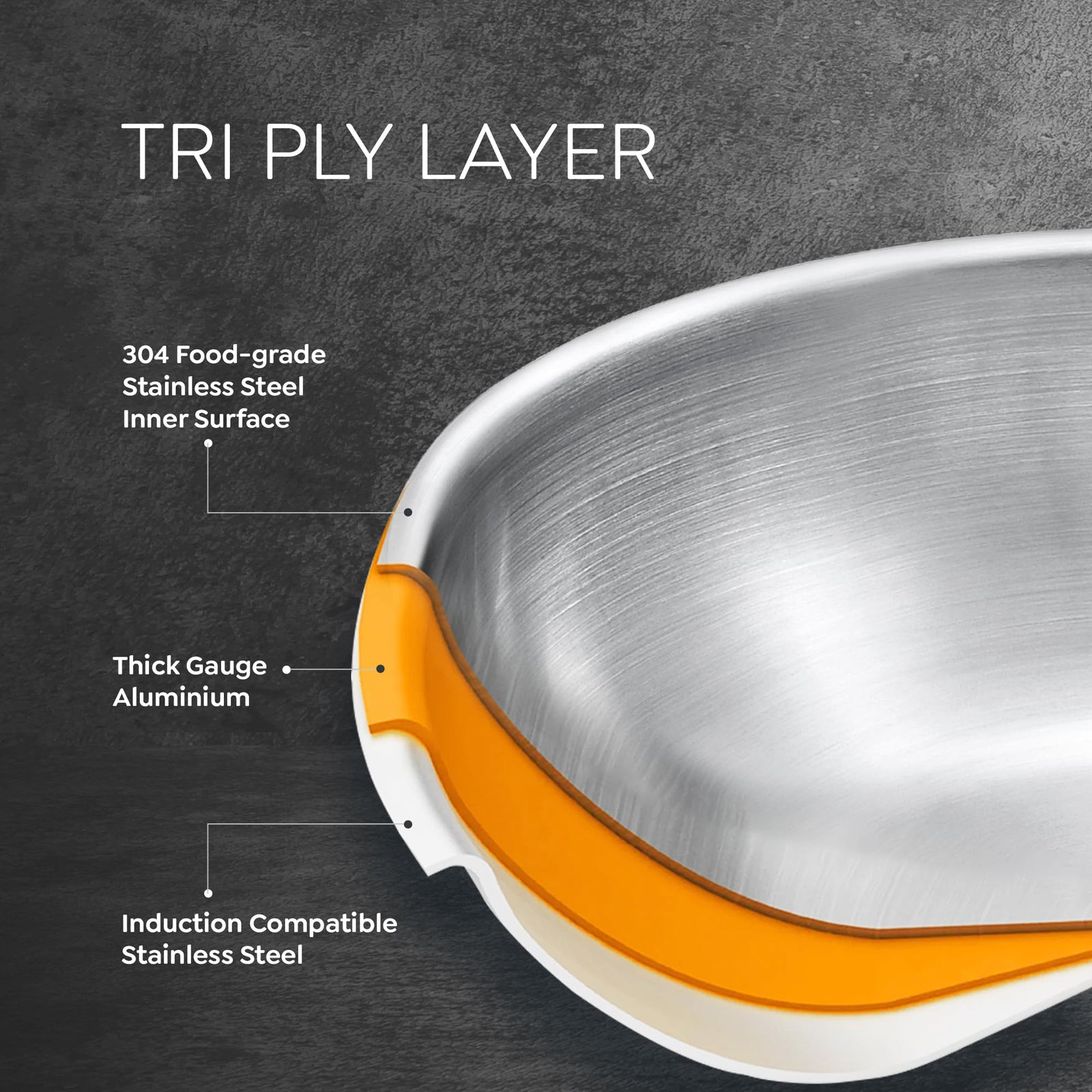 Prestige 6 PC Tri ply Tasla Kadai Set | 304 Food Grade Stainless Steel