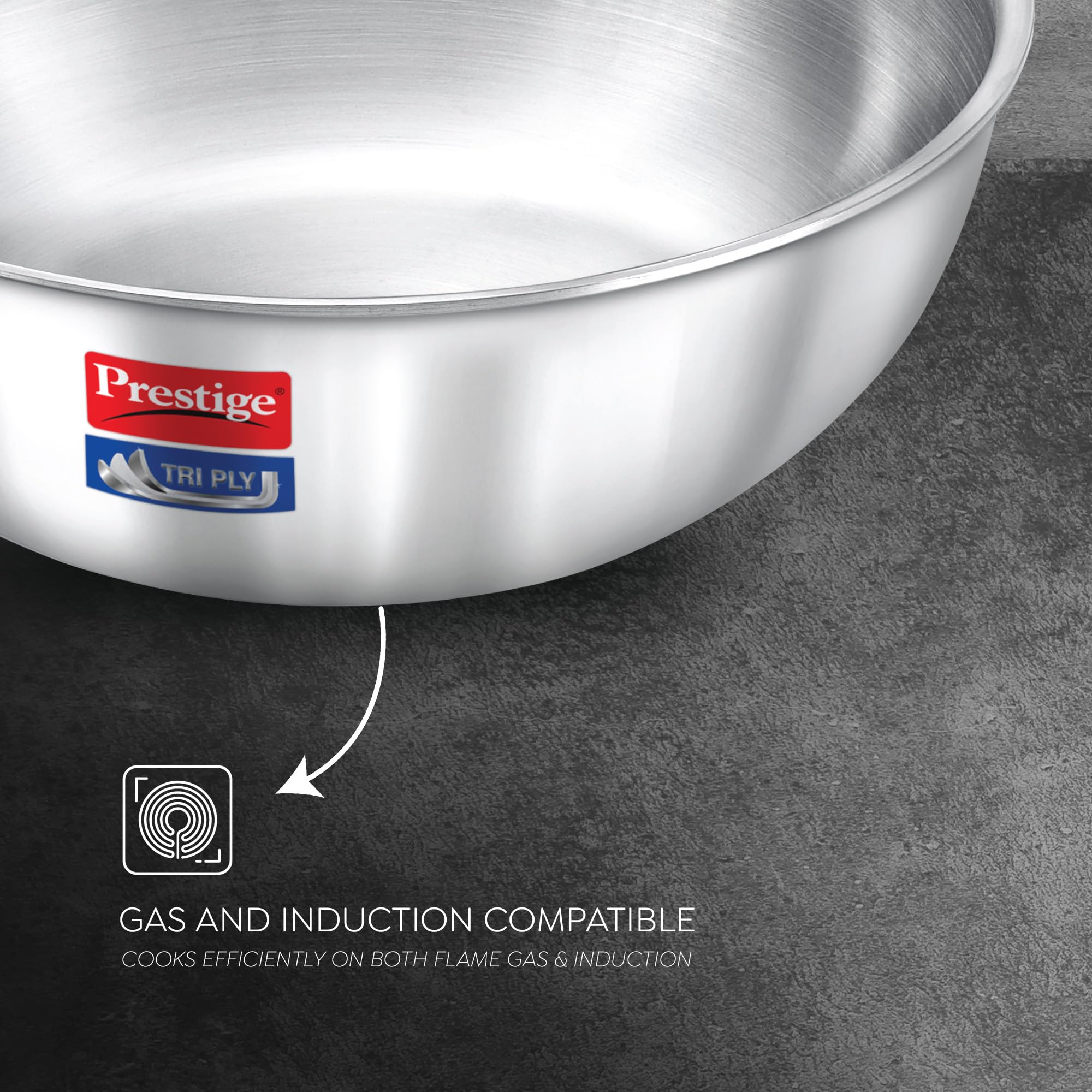Prestige 6 PC Tri ply Tasla Kadai Set with Free Pakkad | 304 Food Grade Stainless Steel