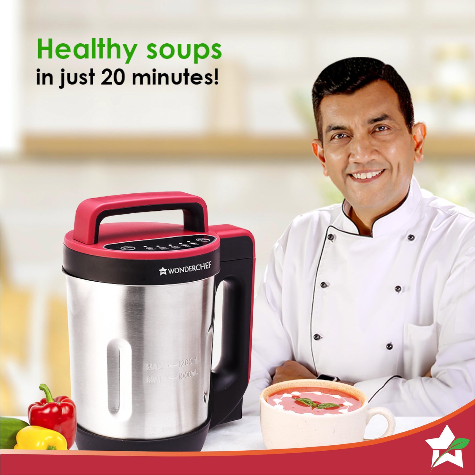 Wonderchef NEO Soup Maker 1L – Red with Stainless Steel Body