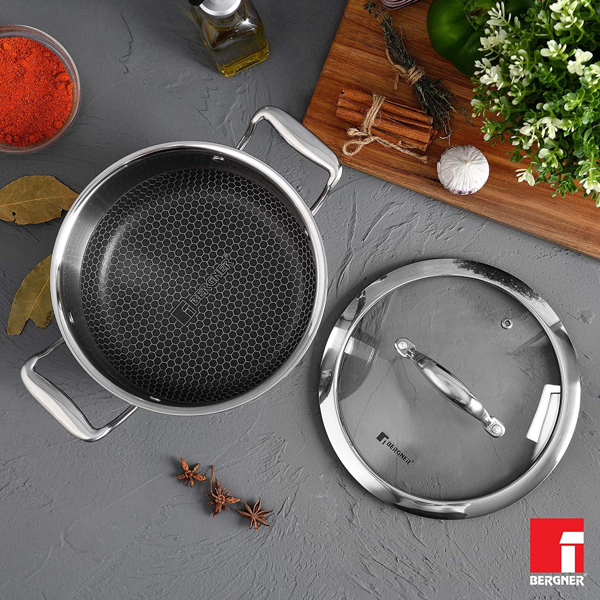 Bergner Hitech Prism Triply Stainless Steel Non Stick Casserole