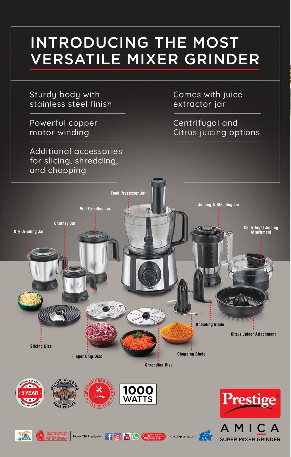 Prestige Amica 1000Watts Super Mixer Grinder