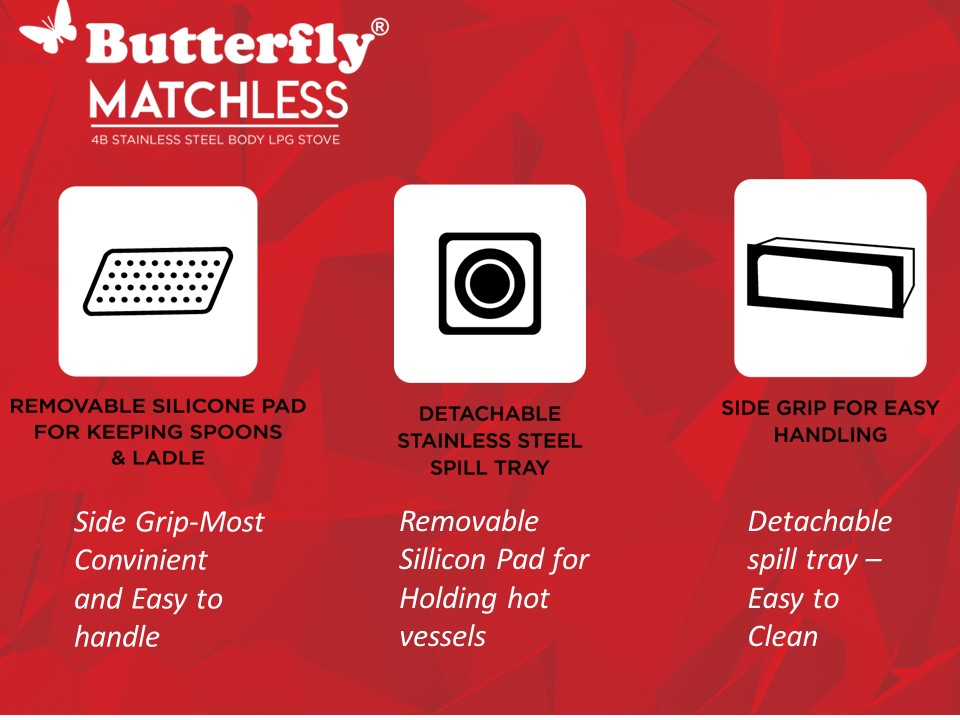 Butterfly Matchless Stainless Steel 4 Burner LPG Gas Stove | Manual ignition