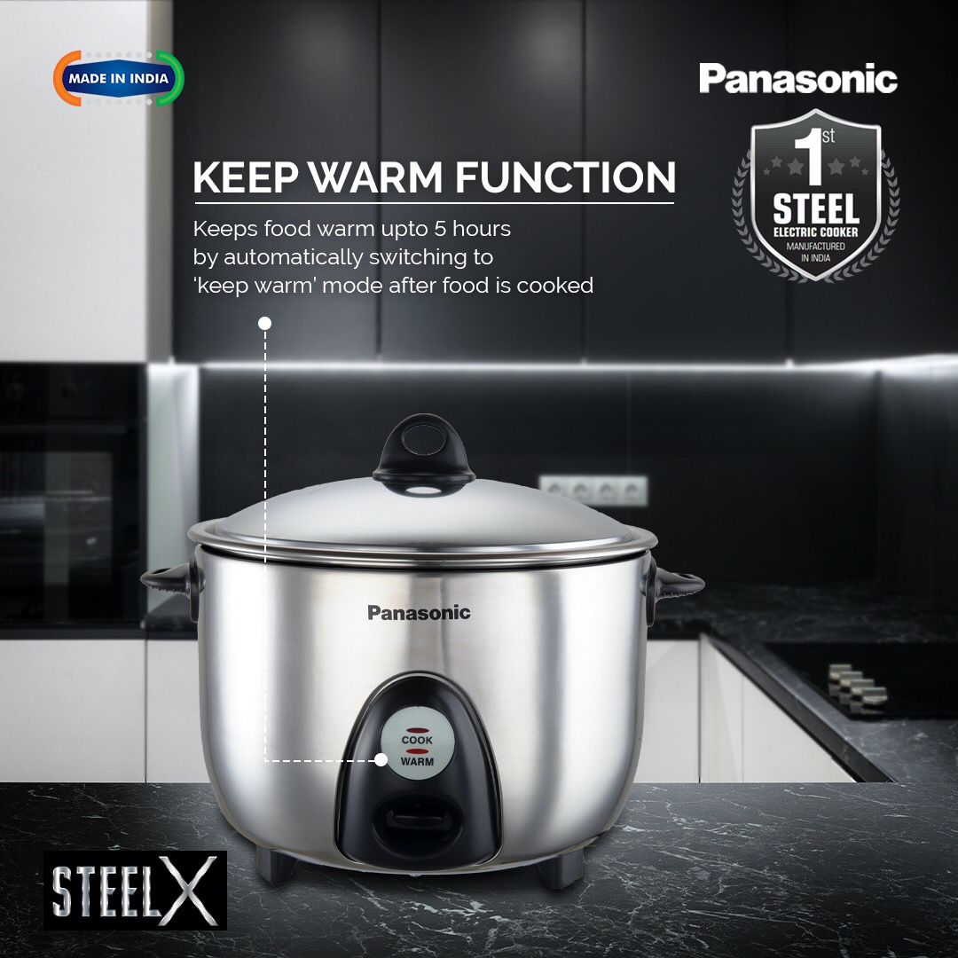 Panasonic Electric Rice Cooker SR-G18 (SUS), 1.8 Litre, With Triply Steel Inner Container