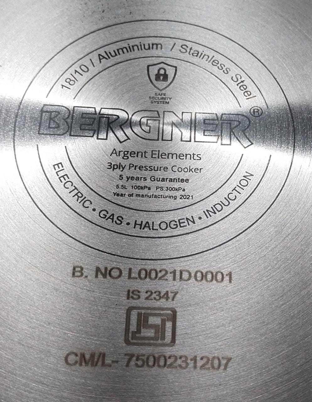 Bergner Triply Pressure Cooker Argent Elements - KITCHEN MART