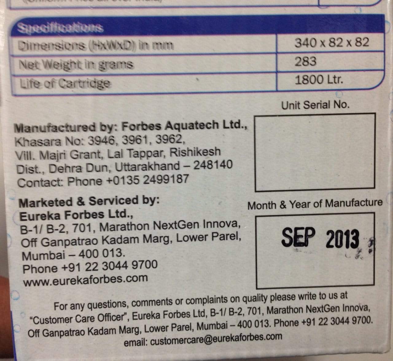 Aquasure Junior replacement catridge 1800Ltr - KITCHEN MART