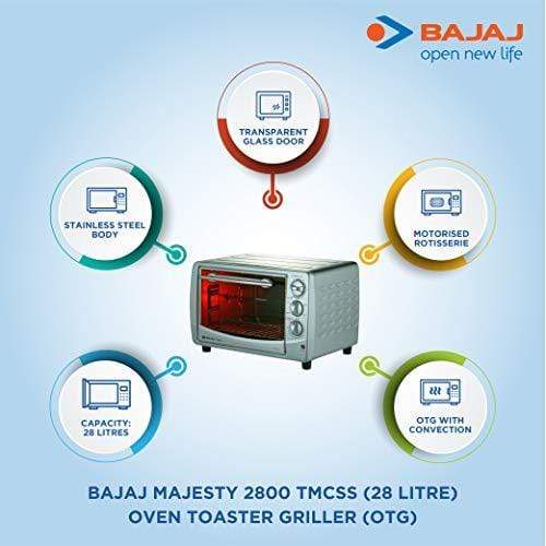 Bajaj Majesty 2800 TMCSS 28-Litre Oven Toaster Grill (Silver) - KITCHEN MART