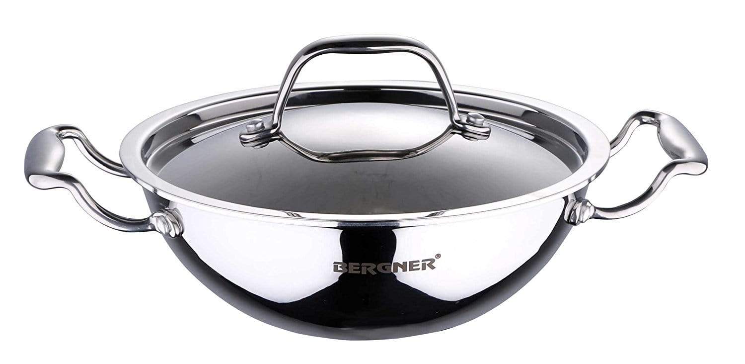 Bergner Argent Triply Stainless Steel Kadai - KITCHEN MART